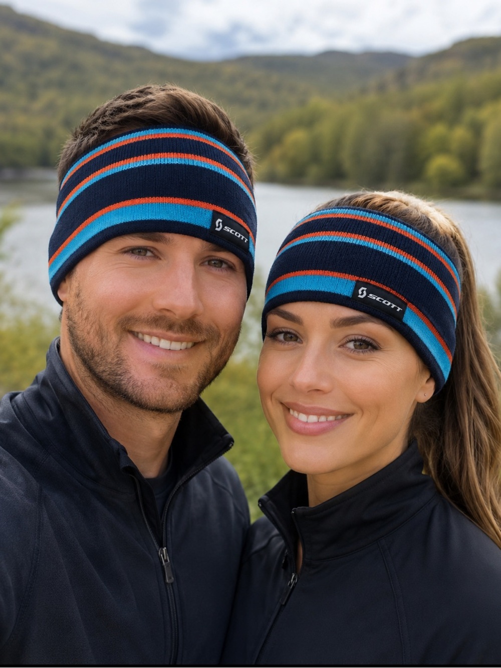 Scott Sports Headband Striped Blue Orange Lined Unisex One Size Wool Blend